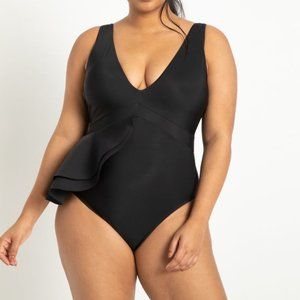 Eloquii Asymmetric Peplum Swimsuit